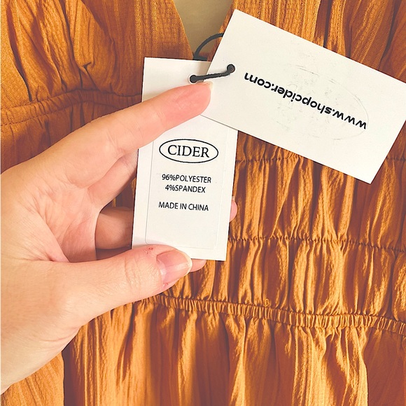 **NWT** CIDER, Orange V-Neck Shirred Waist Midi Dress - Picture 13 of 13